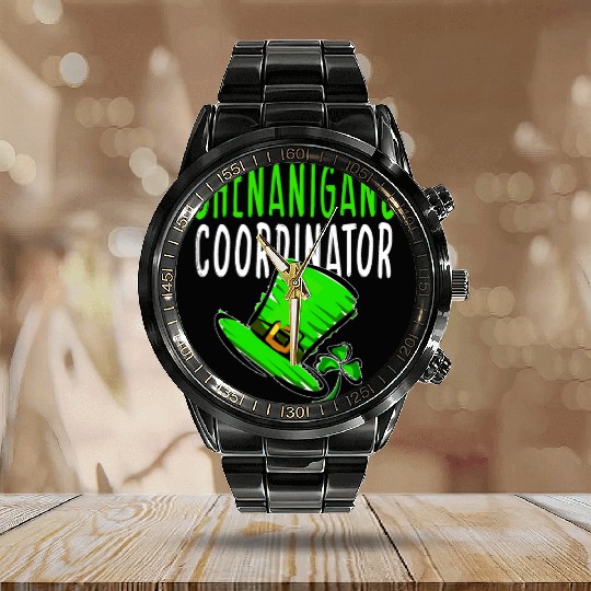 Shenanigans Coordinator Gnomes Green Proud Calendar Steel Band Watch