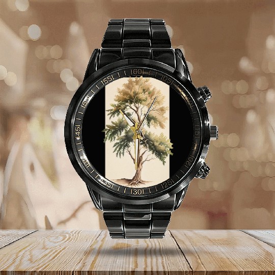 Watercolor Elm Tree Print for Calendar Steel Band Watch and Sticker