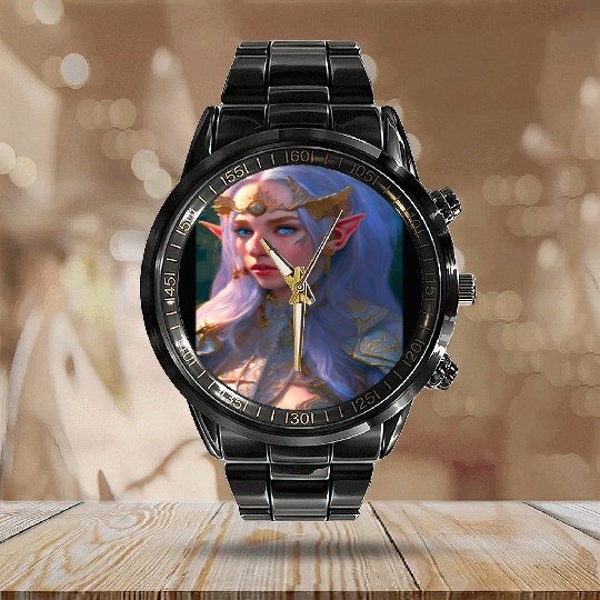Fairy elf woman fantasy mysticism magic mythical m Calendar Steel Band Watch