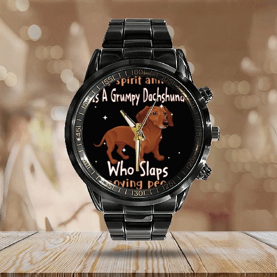 My Spirit animal Is A Grumpy Dachshund Calendar Steel Band Watch