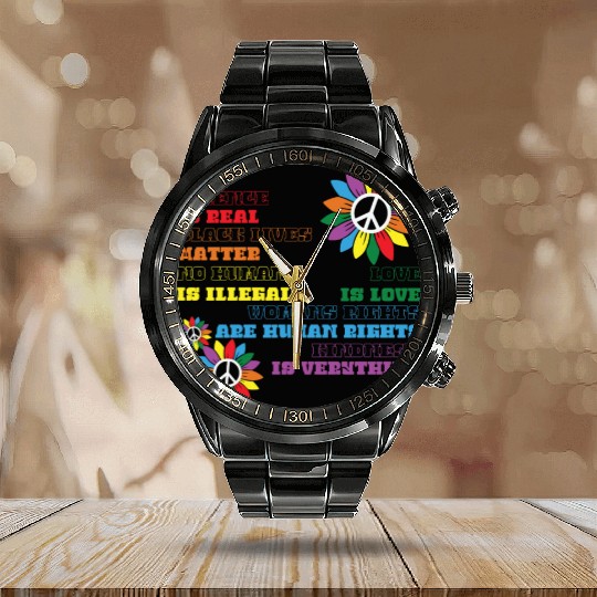 Distressed Science Is Real Black Calendar Steel Band Watch