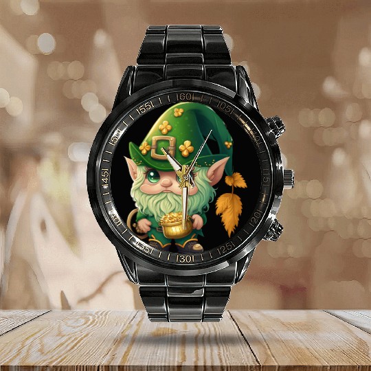 St. Patrick's Day Elf Saint Patricks Day Outfit Calendar Steel Band Watch