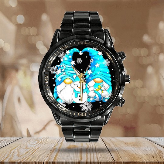 Funny Snowman Gnomies With Snowflakes Cute Winter Calendar Steel Band Watch