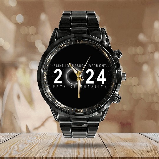 Solar Eclipse Saint Johnsbury Vermont April 8 2024 Calendar Steel Band Watch