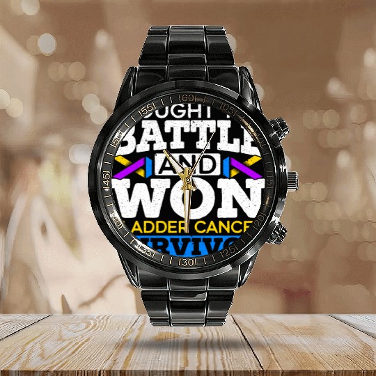 Fought The Battle And Won Bladder Cancer Survivor Calendar Steel Band Watch
