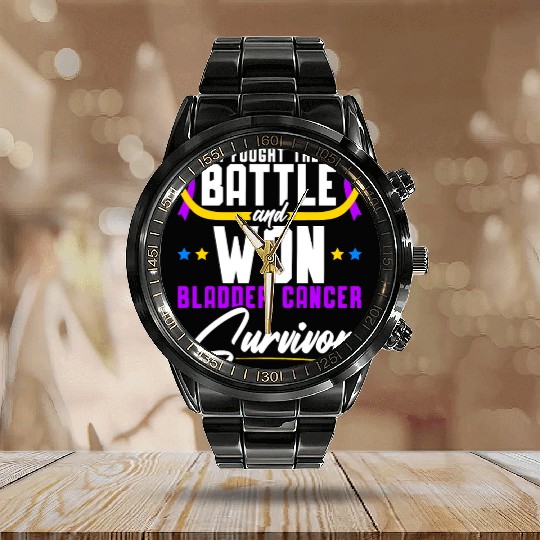 Fought The Battle And Won Bladder Cancer Survivor Calendar Steel Band Watch