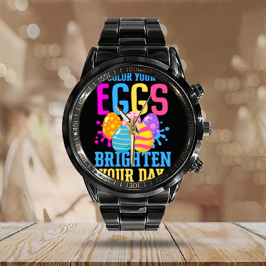 Easter Colorful Egg Dye Rabbit Egg Hunt Calendar Steel Band Watch