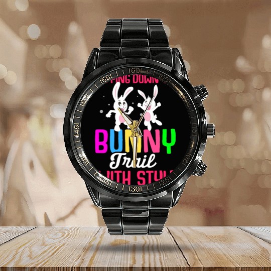 Easter Rabbit Easter Bunny Flowers Eggs Calendar Steel Band Watch