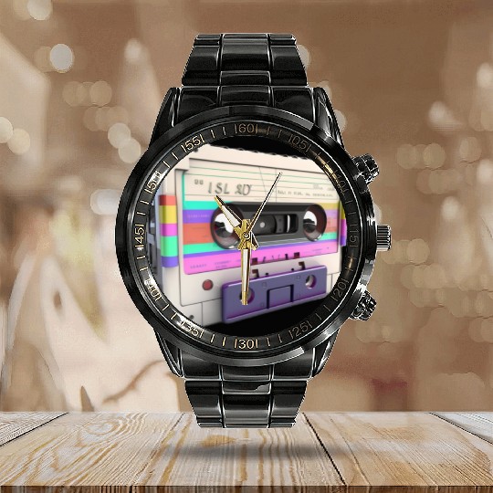 80s Music Cassette Tape : 3D, Neon, 80s songs Calendar Steel Band Watch