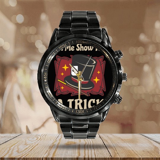 Magician Costume Magic Trick Retro Show Calendar Steel Band Watch
