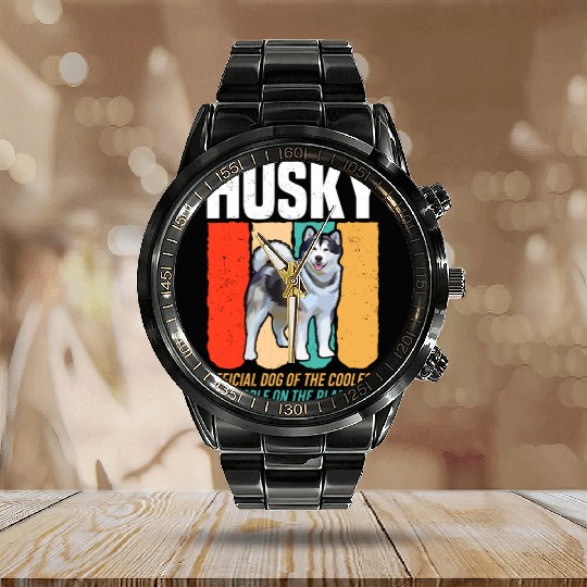 Official Dog Of The Coolest People Husky Calendar Steel Band Watch