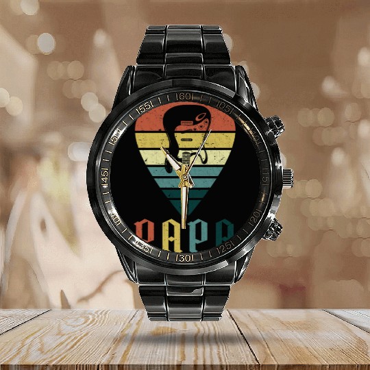Retro Papa Bass Guitar Player Calendar Steel Band Watch