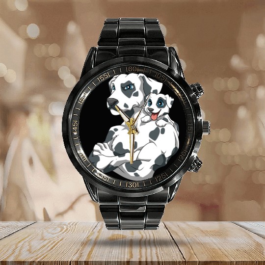 Strong Dalmatiner with Dalmatiner Puppy Calendar Steel Band Watch
