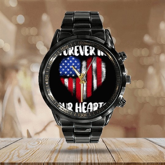 Patriotic Veteran USA Flag American Memorial Day Calendar Steel Band Watch