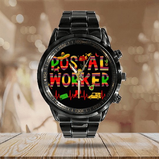 Cinco de Mayo Postal Worker Cinco de Mayo Pattern Calendar Steel Band Watch