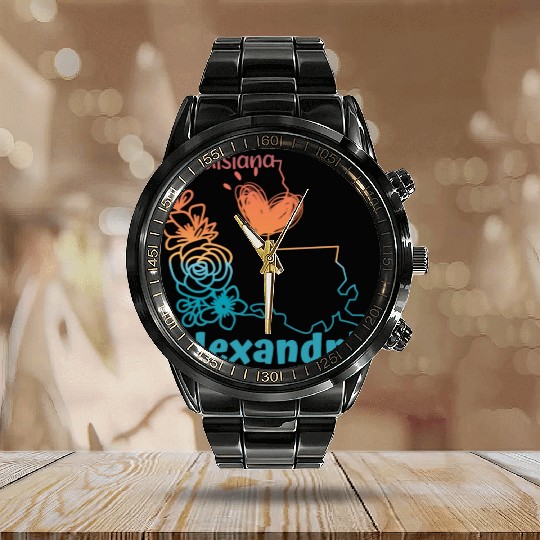 I love my home town Alexandria Louisiana Calendar Steel Band Watch