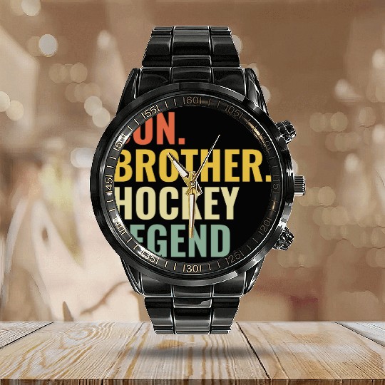 Son Brother Hockey Legend Calendar Steel Band Watch