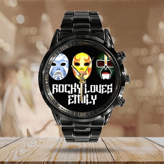 Rocky Loves Emily Funny Calendar Steel Band Watch