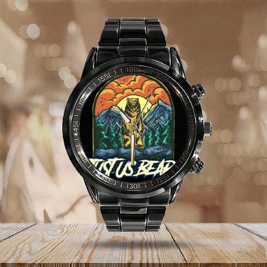 Just Us Bears Calendar Steel Band Watch