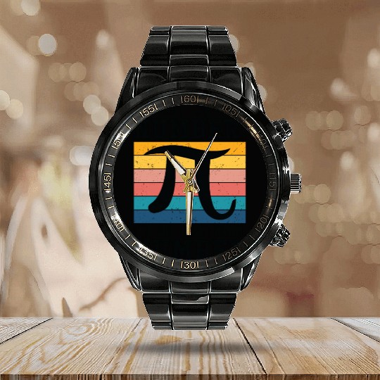 Pi Day Retro Mathematics Pi Symbol Math Number Calendar Steel Band Watch