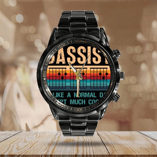 Bass Guitar Bassist Like A Normal Dad Retro Guitar Calendar Steel Band Watch