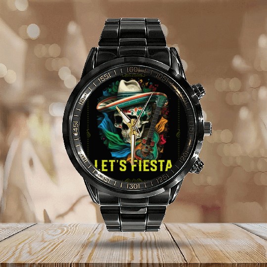 Let's Fiesta Cinco De Mayo Mexican Pride Mexico Calendar Steel Band Watch