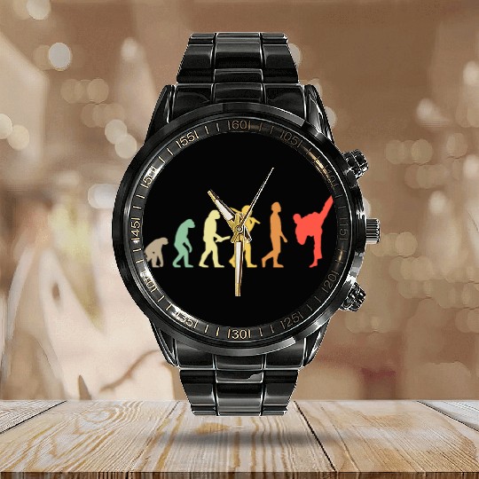 Retro Karate Evolution Gift For Karateka Calendar Steel Band Watch