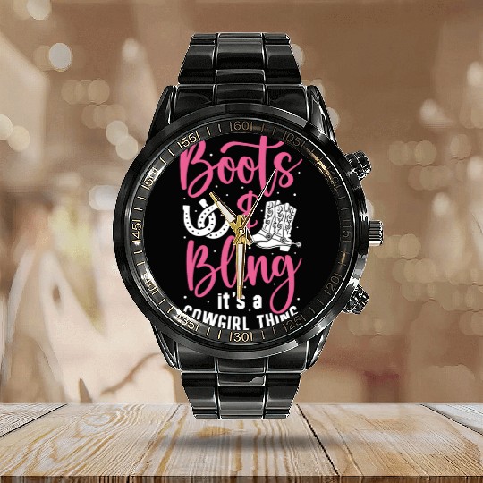 Boots And Bling It's A Cowgirl Thing Calendar Steel Band Watch