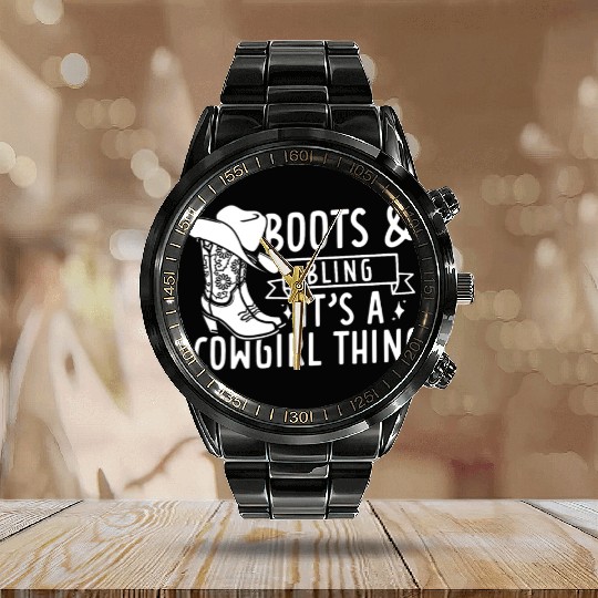 Boots And Bling It's A Cowgirl Thing Calendar Steel Band Watch