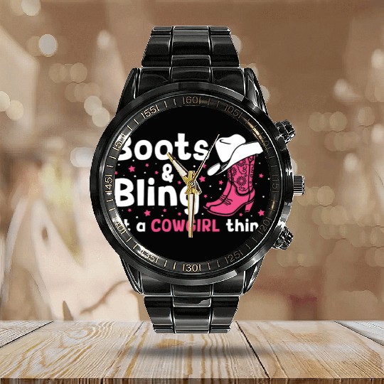 Boots And Bling It's A Cowgirl Thing Calendar Steel Band Watch