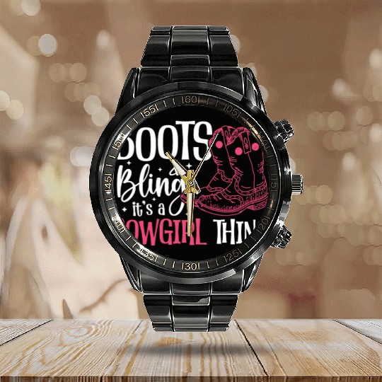 Boots And Bling It's A Cowgirl Thing Calendar Steel Band Watch