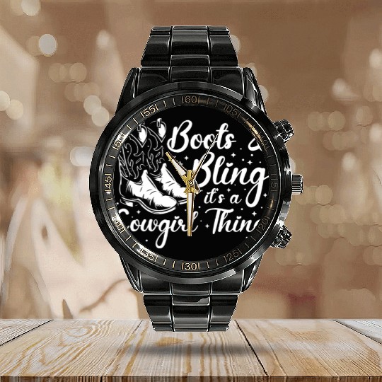 Boots And Bling It's A Cowgirl Thing Calendar Steel Band Watch