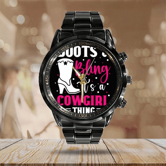 Boots And Bling It's A Cowgirl Thing Calendar Steel Band Watch