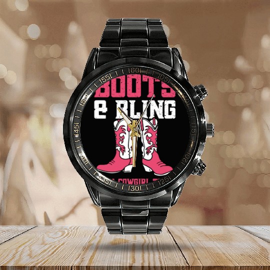Boots And Bling It's A Cowgirl Thing Calendar Steel Band Watch