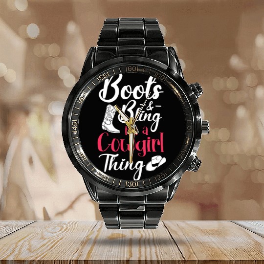 Boots And Bling It's A Cowgirl Thing Calendar Steel Band Watch
