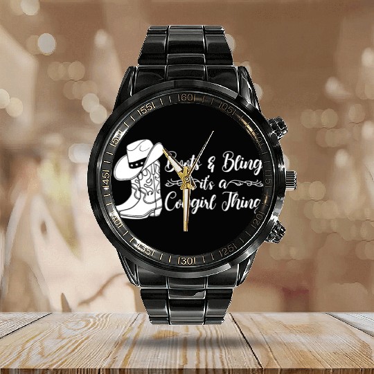 Boots And Bling It's A Cowgirl Thing Calendar Steel Band Watch