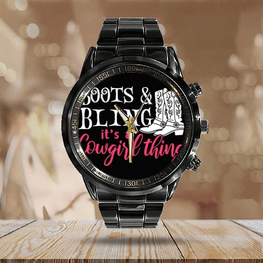 Boots And Bling It's A Cowgirl Thing Calendar Steel Band Watch