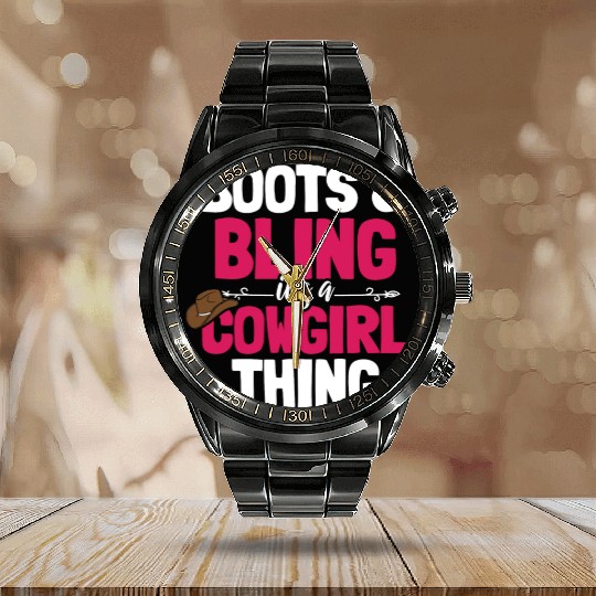 Boots And Bling It's A Cowgirl Thing Calendar Steel Band Watch