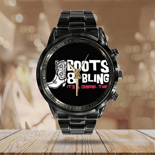 Boots And Bling It's A Cowgirl Thing Calendar Steel Band Watch