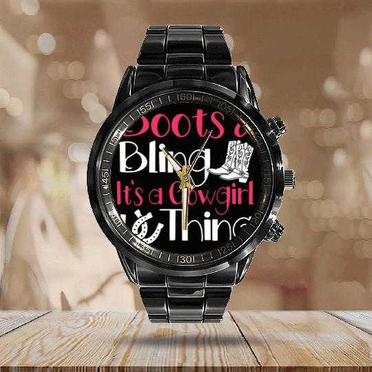 Boots And Bling It's A Cowgirl Thing Calendar Steel Band Watch