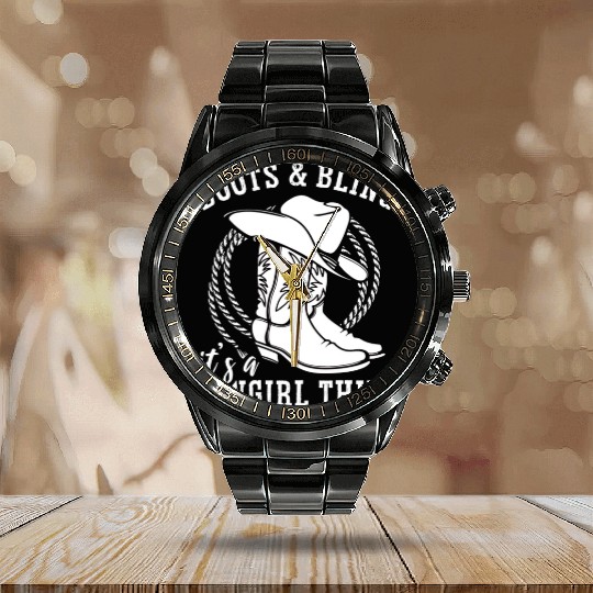 Boots And Bling It's A Cowgirl Thing Calendar Steel Band Watch