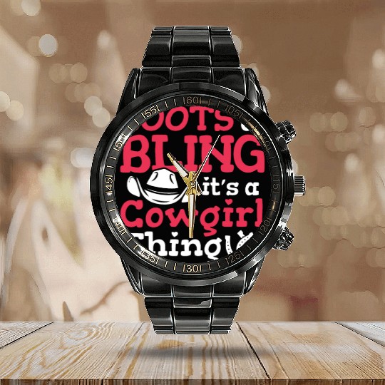 Boots And Bling It's A Cowgirl Thing Calendar Steel Band Watch