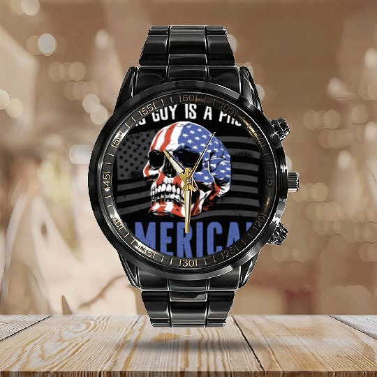 Patriotic America USA Flag 4th Of July American Calendar Steel Band Watch