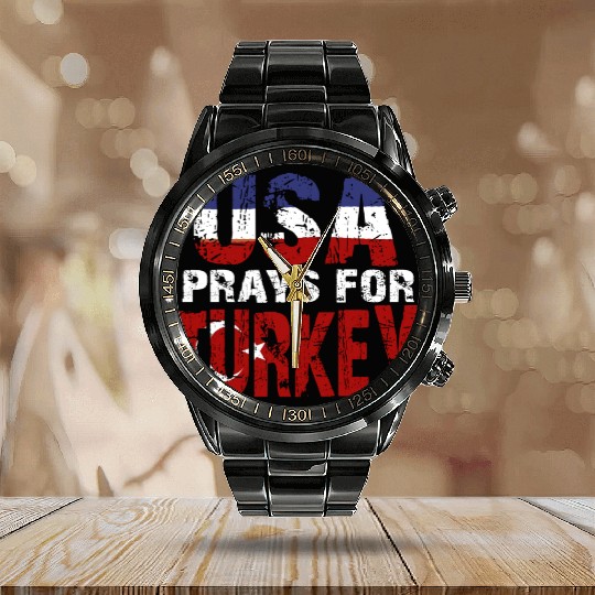 Usa Prays For Turkey Calendar Steel Band Watch