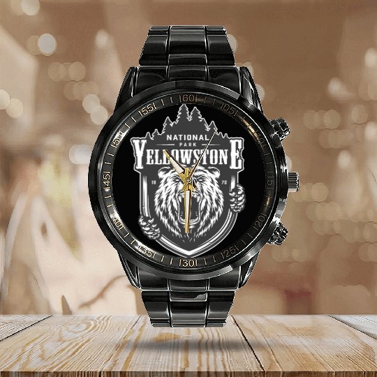 NATION YELLOW STONE Calendar Steel Band Watch