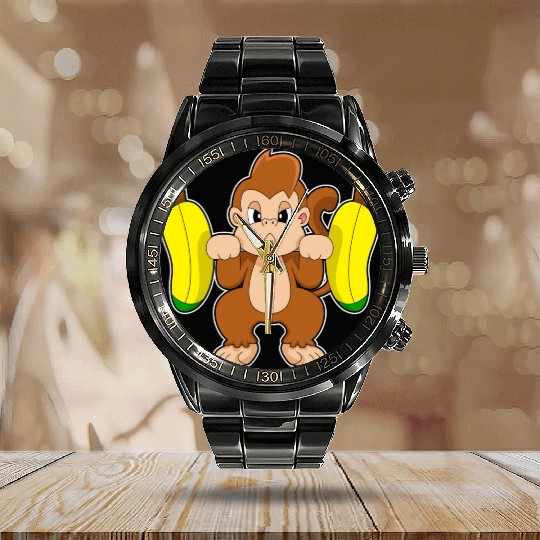 Monkey Banana Dumbbell Calendar Steel Band Watch