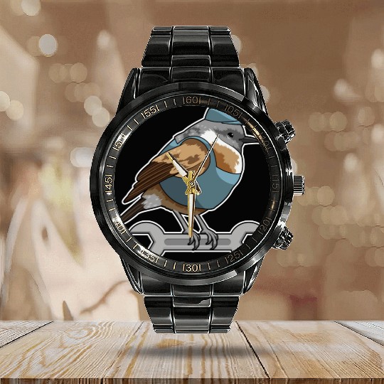 Bird As Carftsman With Wrench Calendar Steel Band Watch