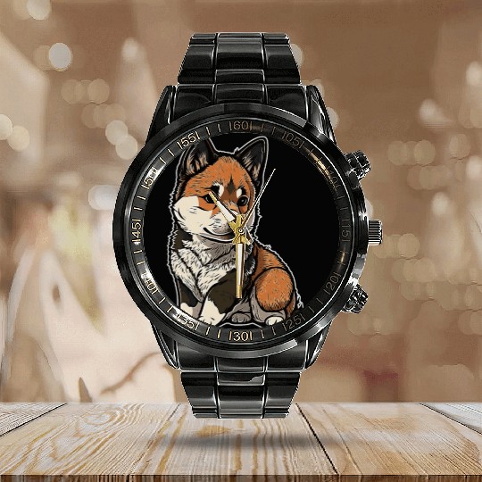 Akita Inu Puppy Calendar Steel Band Watch
