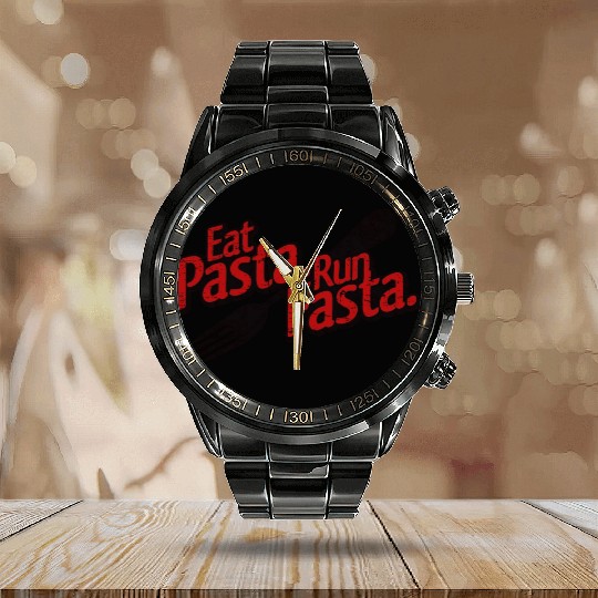 Eat Pasta Run Fasta Calendar Steel Band Watch