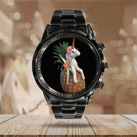Pineapple unicorn - tropical unicorn Calendar Steel Band Watch